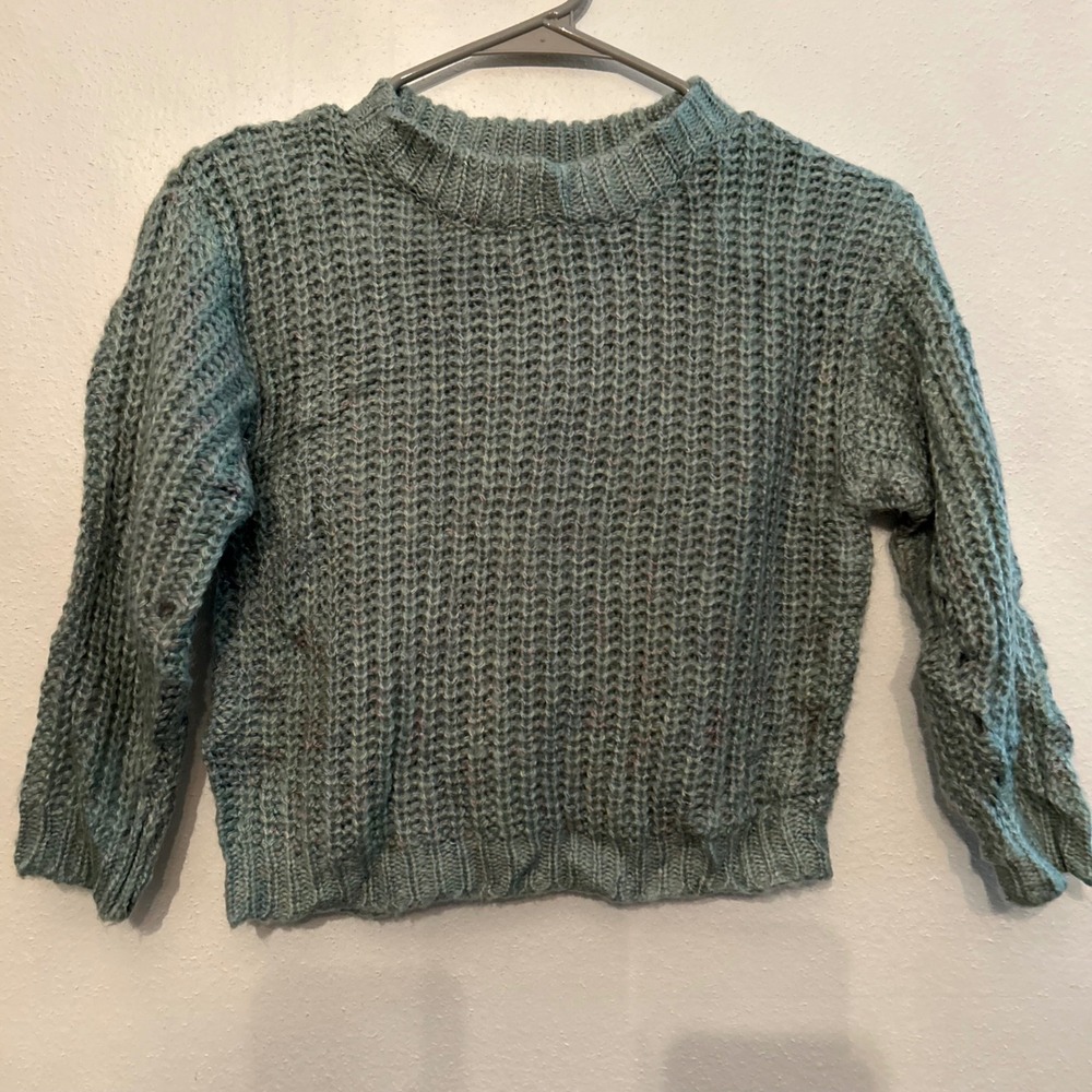 Kids Sadie & Sage Green Knit Sweater Textured‎ Crew Neck Small Cute